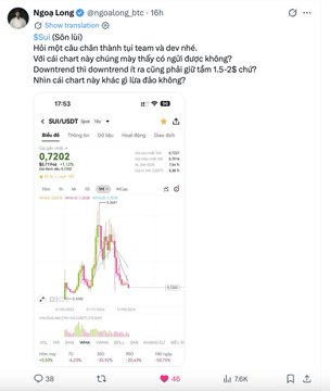 The image is a screenshot of an online post where a person has written the message "Sôn lùi, Sui như hạch, hệ Sui lại bị hack nữaà ae? dead chain moẹ rùi Đó là những câu nhan nhản bên tai holder Sui nhiều tháng qua kk Đúng là khi tăng giá, bạn được cả thế giới chửi sml BTC còn chia 2 từ ATH mà," which is a part of the post that talks about Bitcoin and the stock market.