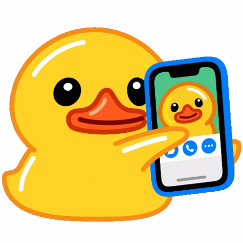 A yellow duck cartoon character is holding up a smartphone displaying an incoming call screen with a smaller duck avatar, phone, and message icons visible. The image playfully references the $UTYA duck mascot from the post, with the phone call visual symbolizing a "wake-up call" reminder for the $GRAM community.