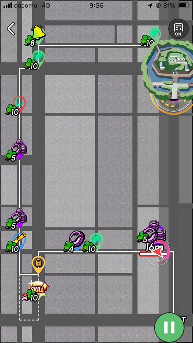 A screenshot of a mobile game map interface showing a path with various icons including a yellow bell, green characters, purple characters, a padlock, a shop sign, and a large 'ZOOZOO' park area in the upper right corner.