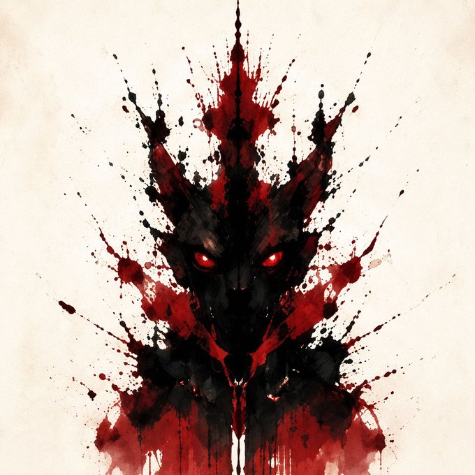 The image features a black and red skull with red spots, giving off an eerie and unsettling vibe. The skull appears to be dripping or splattered with red paint, adding to its ominous appearance. The background of the image is white, which contrasts sharply with the dark colors of the skull and the red spots. This stark contrast emphasizes the skull's presence in the scene. The image also contains text that reads "2 GTD + 5 FCFS Spots Giveaway for @InkgeneticsNFT Supply:200 Chain:ETH Mint: 3 Jun - Follow @InkgeneticsNFT + Me - Like & RT - Drop ETH Address Winners in 12 Hours". This information suggests that the image is related to a contest or giveaway, possibly involving inkgeneticsnft.com and the InkGeneticsNFT supply chain.
