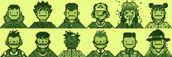 A collection of 12 pixel-art character portraits on a yellow background, displayed in two rows of six. The stylized 8-bit avatars represent the Chain Raiders NFT collection mentioned in the post, showcasing the hand-made art featured on Robinhood via the Clutch Markets Anvil AMM.