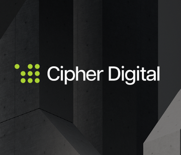 A logo for 'Cipher Digital' featuring a grid of green dots on a dark, geometric background.