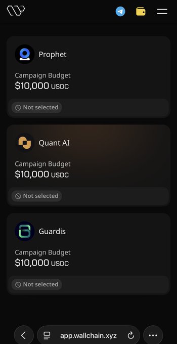 The image shows a phone screen displaying three different campaigns, each with its own price tag. The first campaign has a budget of $10,000, the second one costs $20,000, and the third one is priced at $30,000. The campaigns are named "Campaign Budget", "Campaign Budget Al", and "Campaign Budget Q". The phone screen also shows that two people have been selected for this particular campaign.