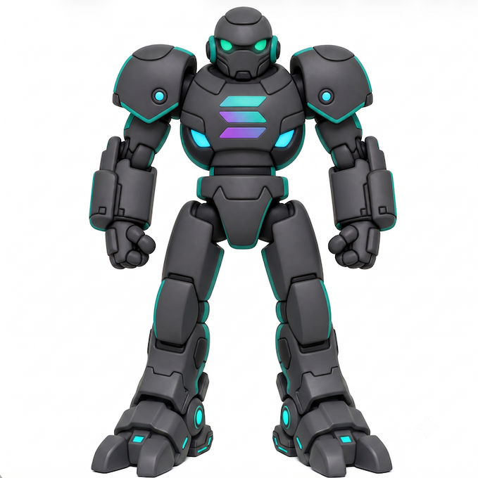 A cartoon-style robot figure with a dark gray body and glowing teal and purple accents on its chest, eyes, and limbs, suggesting a toy design concept. The image appears to be a 3D-rendered character proposal directed at Doodles, likely as a potential collectible figure for their brand.