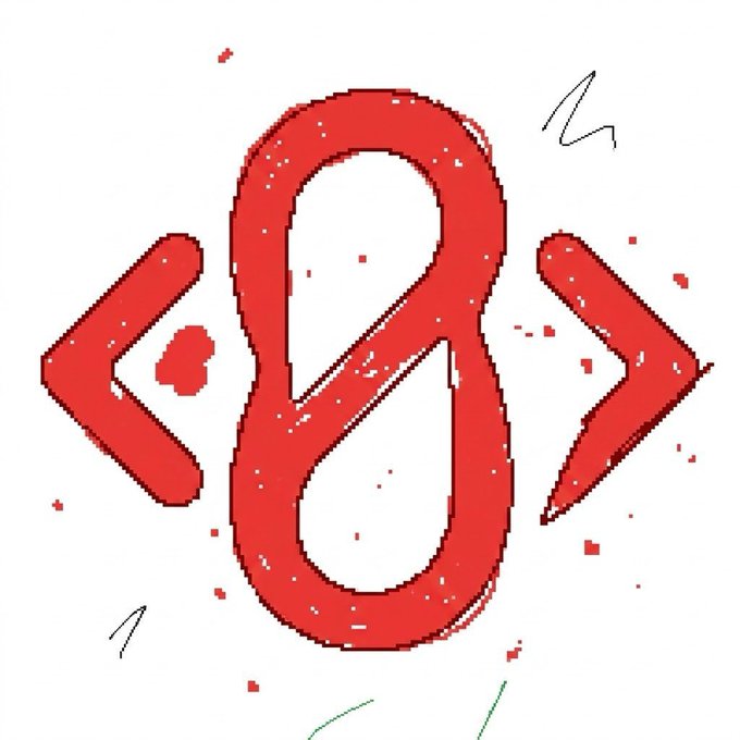 The image features a red pixel art symbol that resembles an eight. The symbol is surrounded by arrows pointing towards the number 8. The background of the image has splatters of red paint, which adds to the overall visual effect. The text "CodeXero v2" and "fully onchain prompt-to-protocol engine by @clusterprotocol" are also present in the image. These elements suggest that this is a promotional post for CodeXero, an open-source programming language designed for rapid development of web applications.