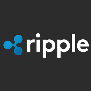 The Ripple (XRP) cryptocurrency logo displayed in white text with its blue symbol on a dark gray background.
