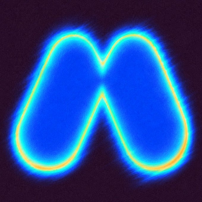 A thermal-style glowing blue and orange shape resembling the letter "M" is displayed against a dark background, visually hinting at "MEXC" — the crypto exchange referenced in the post about a coin heating up. No specific coin ticker, name, or text is visible in the image itself.