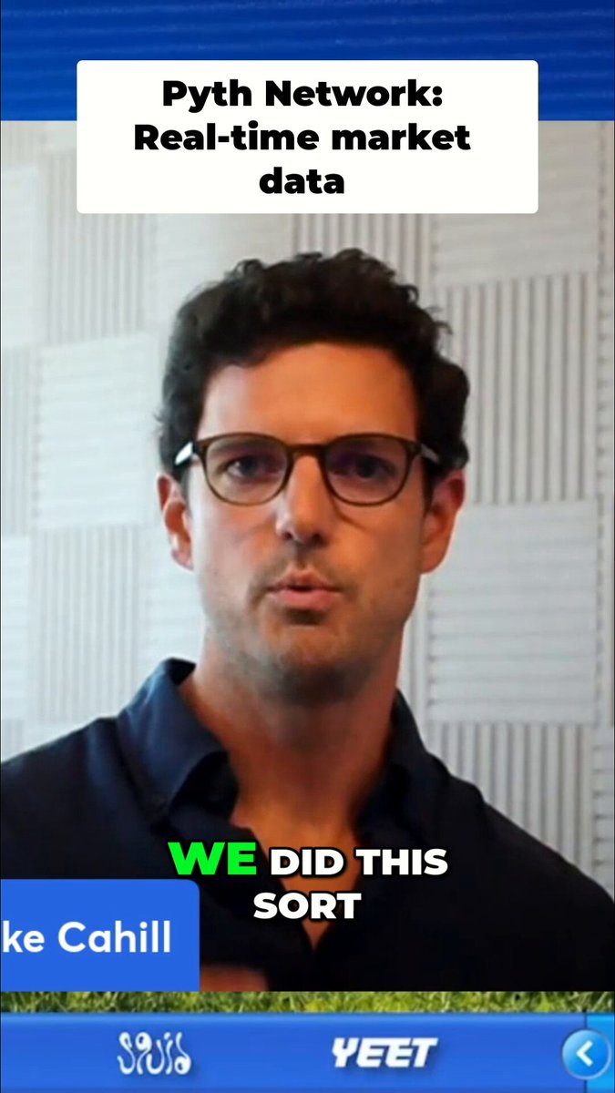 The image shows a man wearing glasses and a blue shirt posing for a picture. The caption of the image reads "@Pyth Network: Real-time market data" which indicates that the photo was taken at the Pyth Network, possibly on Twitter or Instagram.