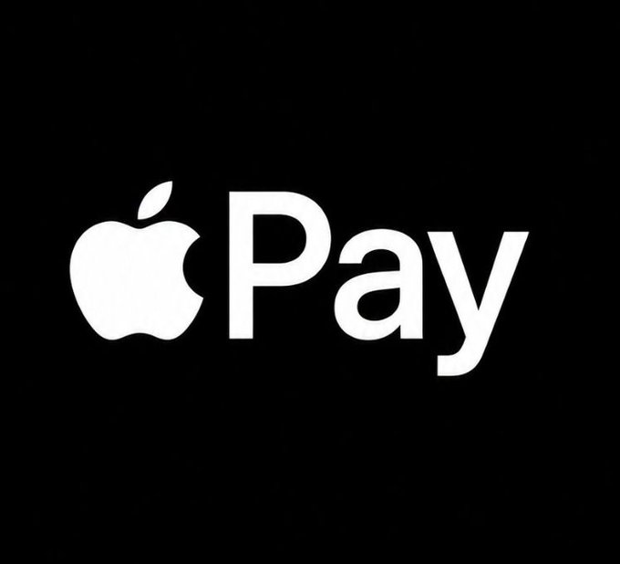 A black image displaying the white Apple Pay logo, featuring the iconic Apple silhouette alongside the word "Pay."