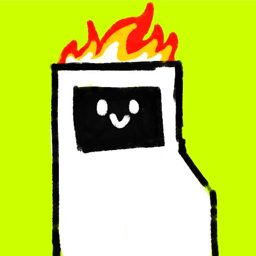 A cartoon arcade cabinet character with flames on top and a smiling face on the screen. The image relates to the post as a playful illustration of AI taking over stock trading platforms like Robinhood.
