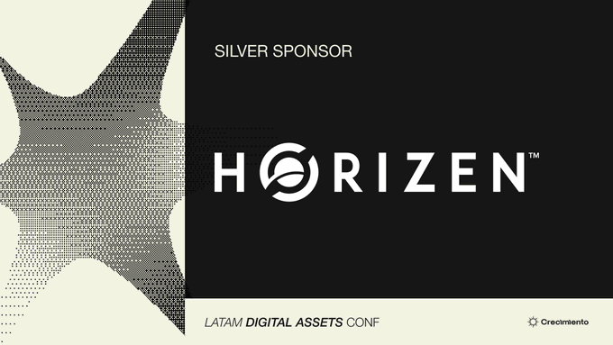 A promotional banner identifies Horizen as a Silver Sponsor of the LATAM Digital Assets Conference, scheduled for August 20–21 in Buenos Aires, featuring the Horizen logo alongside the "Crecimiento" branding. The graphic supports the company's announcement of its sponsorship and engagement with LATAM institutions exploring on-chain confidentiality and verifiability questions.
