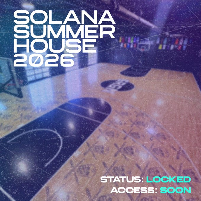 A promotional graphic for 'SOLANA SUMMER HOUSE 2026' showing a skatepark/halfpipe with 'STATUS: LOCKED' and 'ACCESS: SOON' text in the bottom right corner.