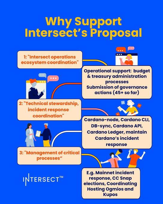 Infographic titled 'Why Support Intersect's Proposal' listing three reasons: ecosystem coordination, technical stewardship/incident response coordination, and management of critical processes, with the Intersect logo at the bottom.