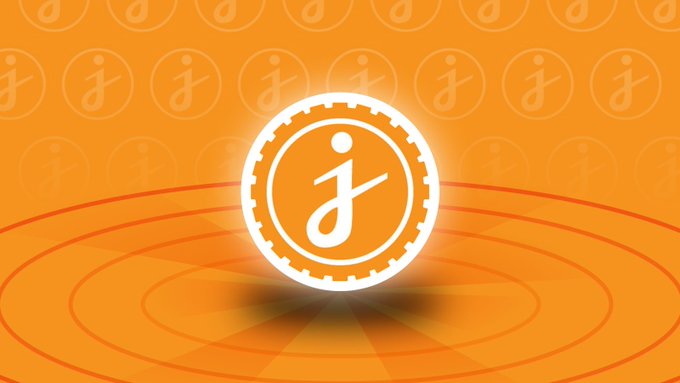 The image features a large orange circle with a white "J" inside of it. The background is an orange circle patterned with white dots. Below the circle, there's text that reads "People have stopped talking about $JASMY on X This is your cue to enter if you arent in it." The text also mentions that once people start talking again, this won't be at the same price.