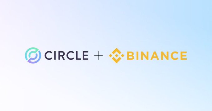 A simple logo image showing the Circle and Binance brand names and icons side by side separated by a plus sign on a light blue background.
