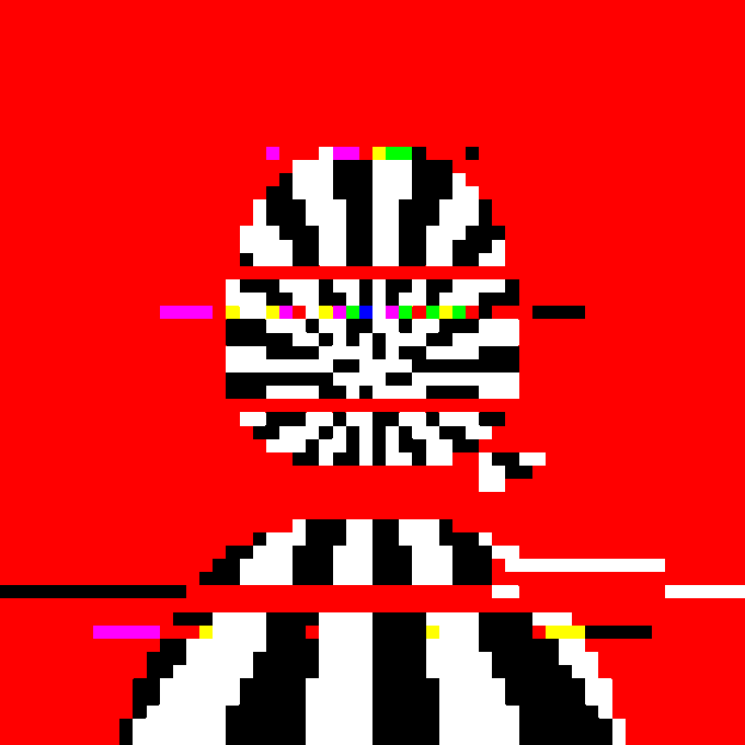 The image shows a heavily glitched, pixelated face on a red background with colorful digital artifacts. It relates to the "Rest in peace" message by visually representing broken or corrupted content, mirroring the "bangers getting burnt" reference through its destroyed, distorted appearance.