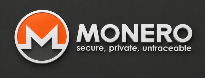 The Monero cryptocurrency logo featuring an orange 'M' design with the tagline 'secure, private, untraceable' on a dark background.