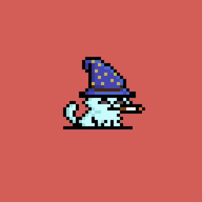 The image features a small white cat wearing a blue hat, which appears to be a wizard's hat. The cat has a cigarette in its mouth, giving off an impression of being a wizard or witch. The caption below the image reads "43 $HYPE seems cheap for a tiny wizard". This suggests that the image might have been created as part of a promotional campaign or advertisement featuring the cat and its witch-like attire with a cigarette.