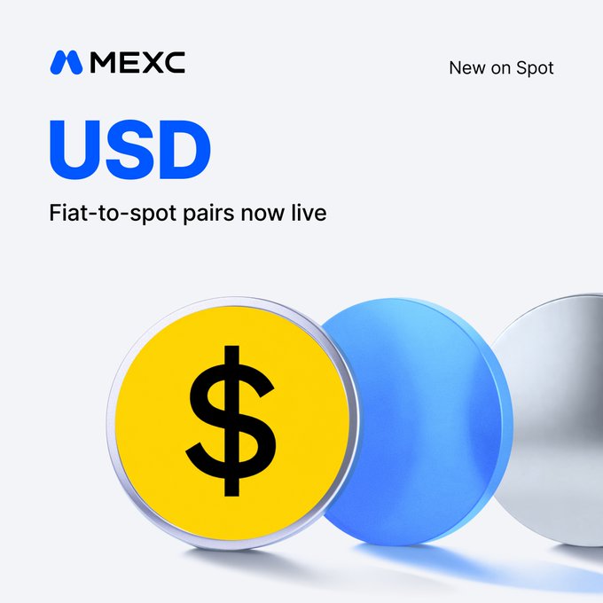 MEXC announces "USD" fiat-to-spot pairs are now live on its platform, with the graphic featuring a yellow dollar sign coin alongside blue and silver discs, tying into the launch of USD/USDT and USD/USDC trading scheduled for September 15, 2026.