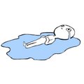 A simple cartoon illustration of a stick-like character collapsed face-down in a small blue puddle.