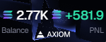 The image shows a trading dashboard displaying a balance of 2.77K with a PNL gain of +581.9, along with an AXIOM logo. This visually supports the post's mention of "582 SOL" PNL achievement, highlighting a profitable "genny run" in trading.