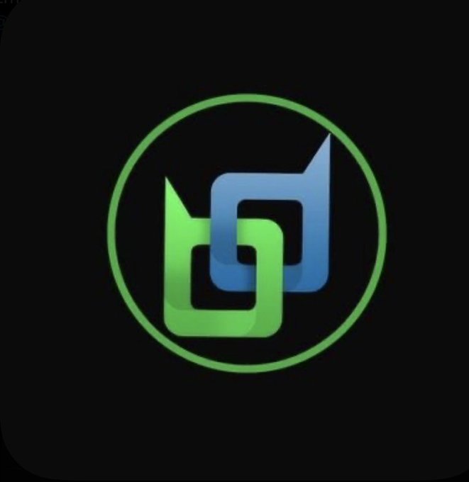 A logo featuring two interlocking angular shapes in green and blue within a green circle on a black background.