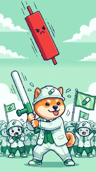 A cartoon illustration of an orange dog character in white attire wielding a white sword, facing a large falling red candle with an angry face, while smaller characters hold green flags in the background.