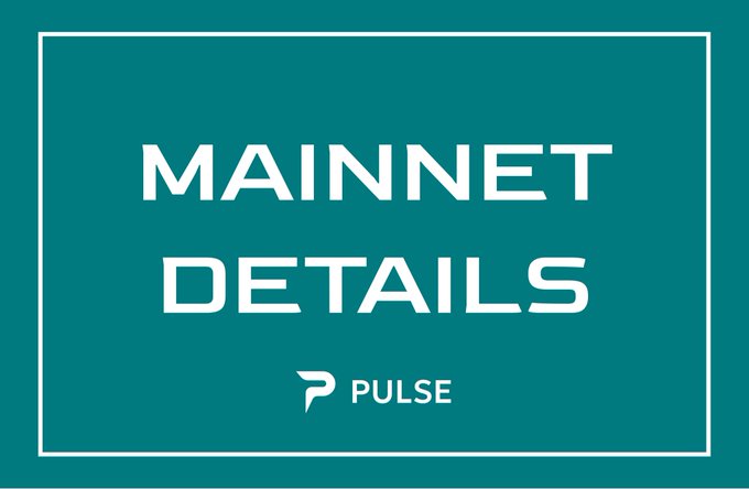 A teal graphic with white text reading 'MAINNET DETAILS' and a Pulse logo at the bottom.