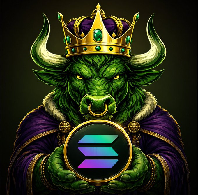 A regal green bull-like beast wearing a golden crown and purple royal robes holds a Solana (SOL) logo emblem in its hands, symbolizing strength and royalty in cryptocurrency. The image accompanies a $200 $SOL giveaway post from @punchkuncoin, reinforcing the bullish, winning theme of the crypto promotion.