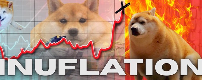 A meme-style image featuring a Shiba Inu dog next to a rising red line graph and flames, with the partial word 'INUFLATION' overlaid at the bottom.