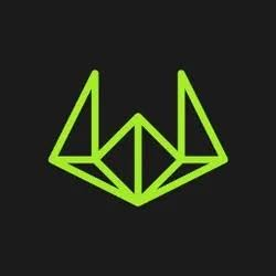 A minimalist green geometric crown logo on a black background.