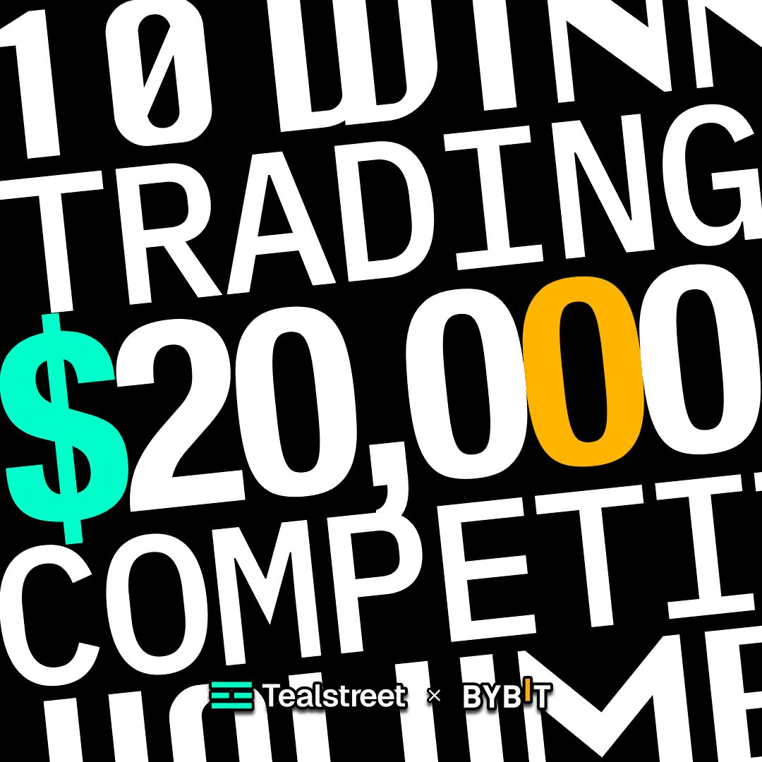 The image features a logo that displays the text "10 WINN trading trading trading trading trading trading trading trading trading trading trading trading trading trading trading" written in white letters, which is part of an infographic or poster promoting a $20,000 Trading Competition. The competition offers a $50 bonus for signing up and mentions a guarantee for at least 10 winners based on the total trading volume. It also highlights that the organizers are bybitOfficial, known as Tealstreet, and they specialize in Bitcoin trading contests.