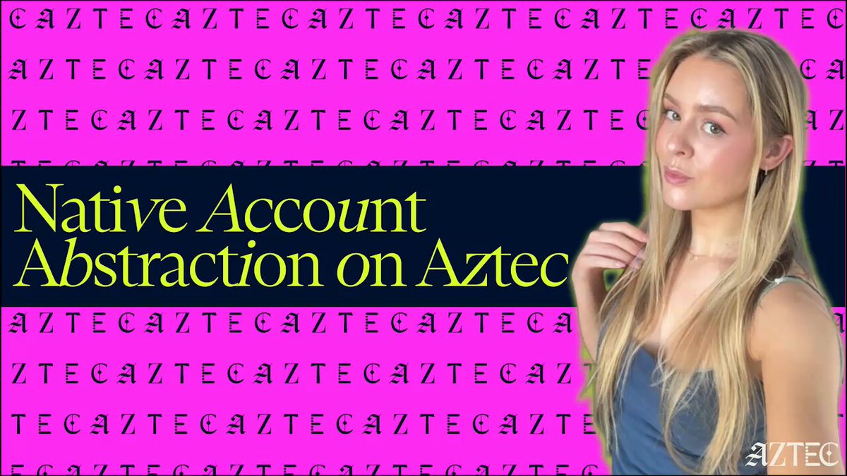 The image features a woman with blonde hair standing next to a pink background that says "Native Account Abstraction on Aztec". The text above her reads "Native Account Abstraction on Aztec", which suggests she might be talking about native account abstraction in the context of Aztec culture or language. Below this, there is a caption that breaks down what the image is depicting and how it relates to the post.