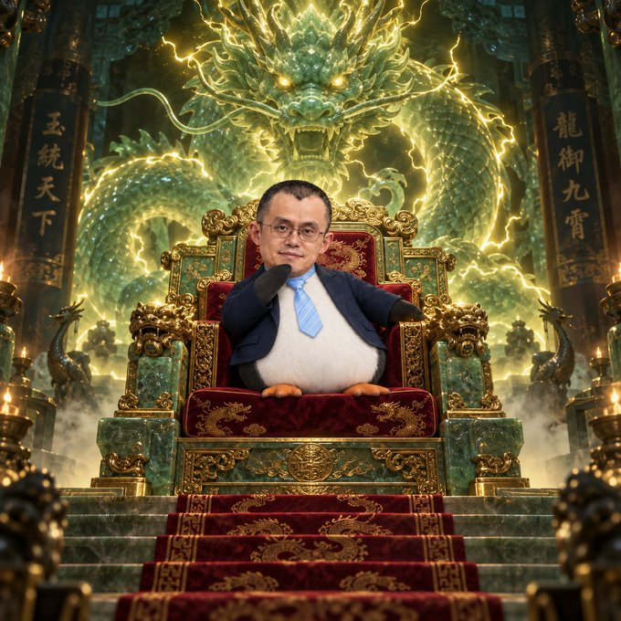 An AI-generated image showing a man with glasses in a suit sitting on an ornate throne in front of a giant glowing green dragon, with Chinese text scrolls reading '玉统天下' and '龍御九霄' on either side.