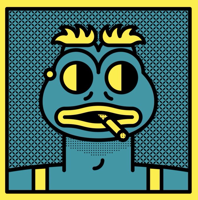 A stylized cartoon character with large yellow eyes, tufts of yellow hair, and a cigarette in its mouth is set against a teal crosshatched background with bold black outlines. The pop-art aesthetic aligns with the "Acid Pepe" art style referenced in the post by @LorsOnChain.