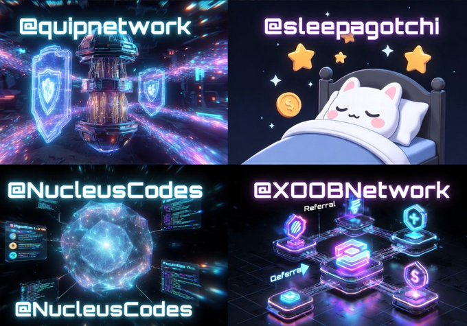 The image features four different posts related to web3 projects, each with its own unique design and content. The first post showcases a 3D rendering of a shield and a robot, while the second post displays a cartoon cat sleeping peacefully on a bed. The third post features an illustration of a robot guarding a castle, and the fourth post presents a 3D rendering of a robot guarding a castle with a cat in its lap. Each post has a unique title that highlights the distinct nature of the projects they represent.