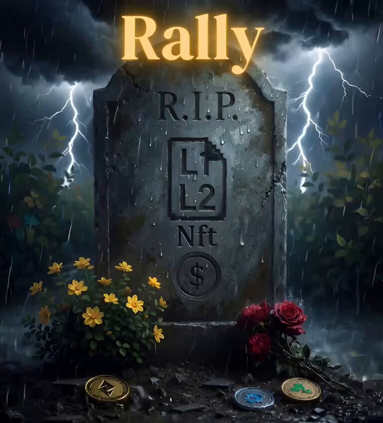 The image features an old, rusted tombstone with the words "RIGHT TO THE TOP" written above it. The tombstone is surrounded by flowers and coins, creating a scene of remembrance or celebration. In the background, there are lightning bolts and rain falling from the sky, adding to the atmosphere of the scene.