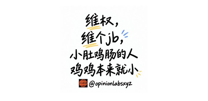 Chinese meme text reading '维权, 维个jb, 小肚鸡肠的人 鸡鸡本来就小' with the watermark '@opinionlabsxyz'.