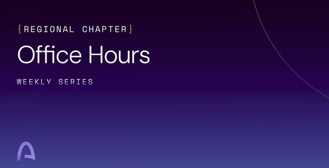 A purple gradient slide with white text reading '{REGIONAL CHAPTER} Office Hours WEEKLY SERIES' and an Avalanche logo in the bottom left corner.