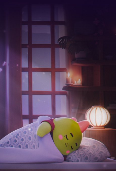 The image features a cute green stuffed animal, likely a Sleepagotchi, lying down with its eyes closed while sleeping on a pillow. The Sleepagotchi appears to be in a cozy bedroom setting, possibly near a window or other source of natural light. The scene is accompanied by an accompanying text that discusses the concept of NFT and how it can be used as a reward system for healthy habits within the game ecosystem.
