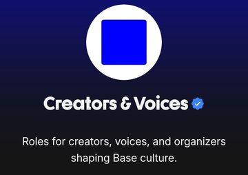 The image shows the "Creators & Voices" title and a description of roles for those shaping Base culture. This directly relates to the post's announcement of a potential $BASE airdrop for content creators with 1K-5K+ followers on X who claim the Creators Voices role on Base Guild.