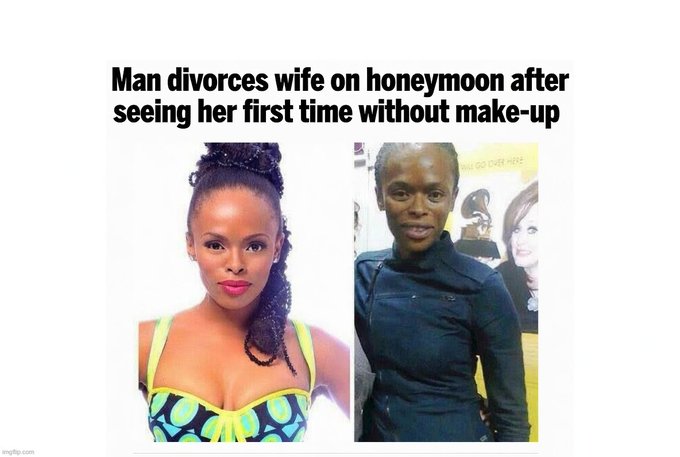 The image is a meme featuring a before/after photo of a woman, with bold text reading "Man divorces wife on honeymoon after seeing her first time without make-up." The accompanying post references "memecoin explained," using the meme as a metaphor for how memecoin prices crash dramatically after initial hype fades, similar to how the groom's expectations were shattered upon seeing reality without the "makeup" of marketing and social media buzz.