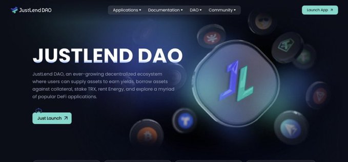 This image showcases the JustLend DAO interface, a decentralized ecosystem built on TRON. The visual emphasizes the JustLend brand and its DeFi functionalities, aligning with the post's message about consistent innovation in Web3.