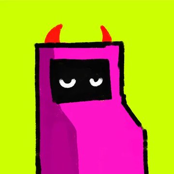 A crude MS Paint-style drawing of a pink arcade machine with red devil horns and a menacing black screen with white eyes is set against a bright green background. The post's tongue-in-cheek "because reasons" caption matches the impulse-purchase absurdity of collecting such a quirky, demonic gaming cabinet.