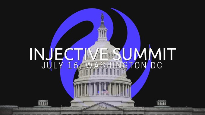 The Injective Summit is taking place on July 16 in Washington, DC, featuring discussions on tokenization and the future of finance, set against the backdrop of the U.S. Capitol building.
