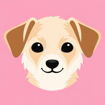 A charming cartoon illustration of a fluffy, light-colored puppy with big expressive eyes and floppy brown ears, set against a soft pink background. The adorable dog represents "CALI," the token created for Maye Musk's pet, tying in with the post about Elon Musk's mother's account following the CALI X page.