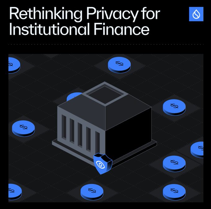 A graphic titled 'Rethinking Privacy for Institutional Finance' shows a dark building with a blue Sui (SUI) shield lock icon, surrounded by floating blue coin tokens.