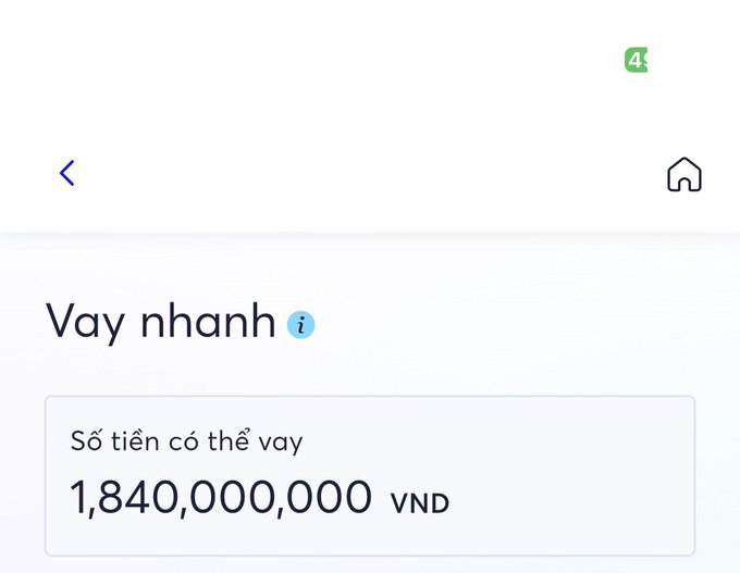 A Vietnamese banking or lending app interface titled "Vay nhanh" (Quick loan) showing an available loan amount of 1,840,000,000 VND.