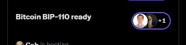 A dark screen displaying the text 'Bitcoin BIP-110 ready' next to a profile picture with a '+1' indicator, with partial text 'Gab is hosting' visible at the bottom.