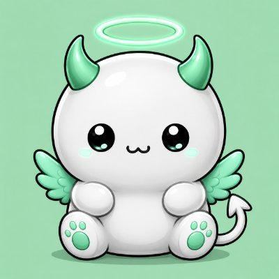 A cute chibi-style angel creature with mint green horns, wings, halo, and paw pads sits against a mint green background, representing the mascot for the "Void Pals" NFT collection of 999 pieces offering a free mint on Ethereum. The wholesome, kawaii aesthetic matches the playful "Drop wallets" call-to-action, encouraging early collectors to mint this adorable character for free.